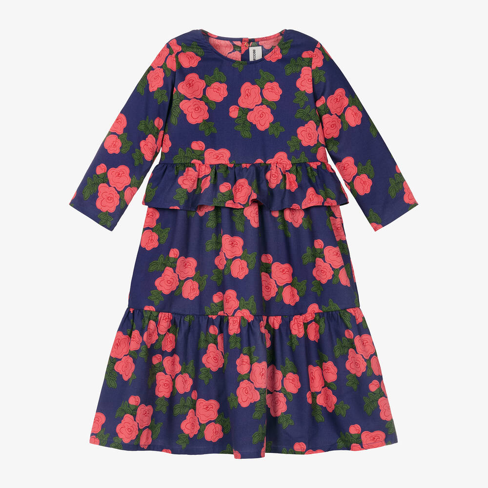 Mini Rodini-Girls Blue Floral Organic Cotton Dress | Childrensalon Outlet