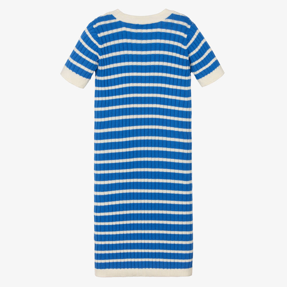 Mini Rodini-Girls Blue & Ivory Rib Knit Stripe Dress | Childrensalon Outlet