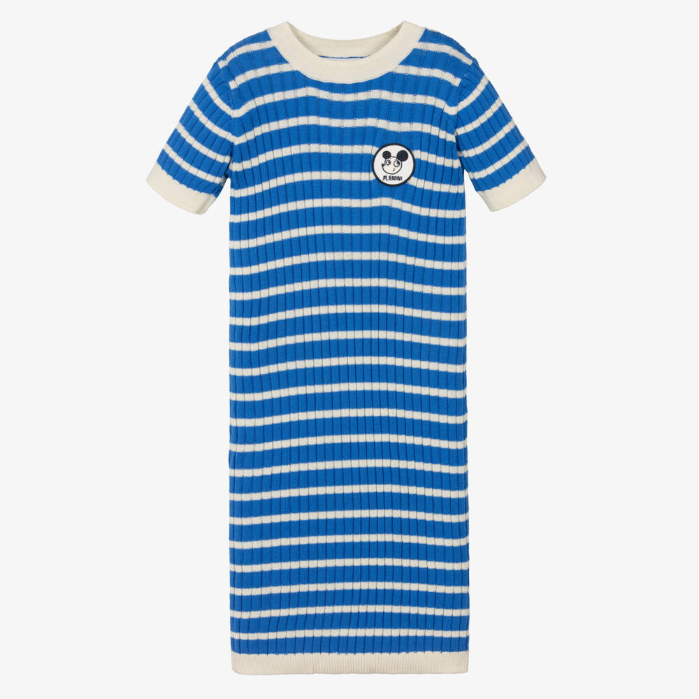 Mini Rodini-Girls Blue & Ivory Rib Knit Stripe Dress | Childrensalon Outlet