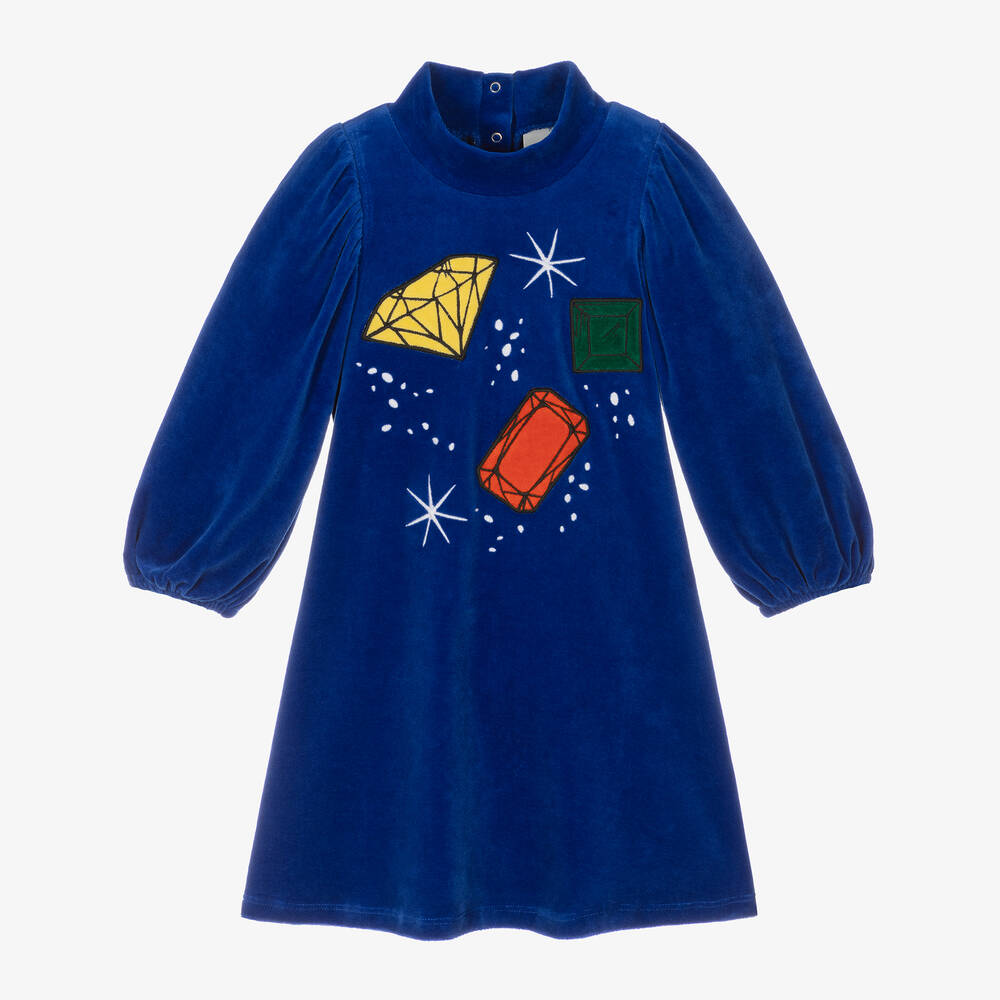 Mini Rodini-Синее велюровое платье с самоцветами | Childrensalon Outlet