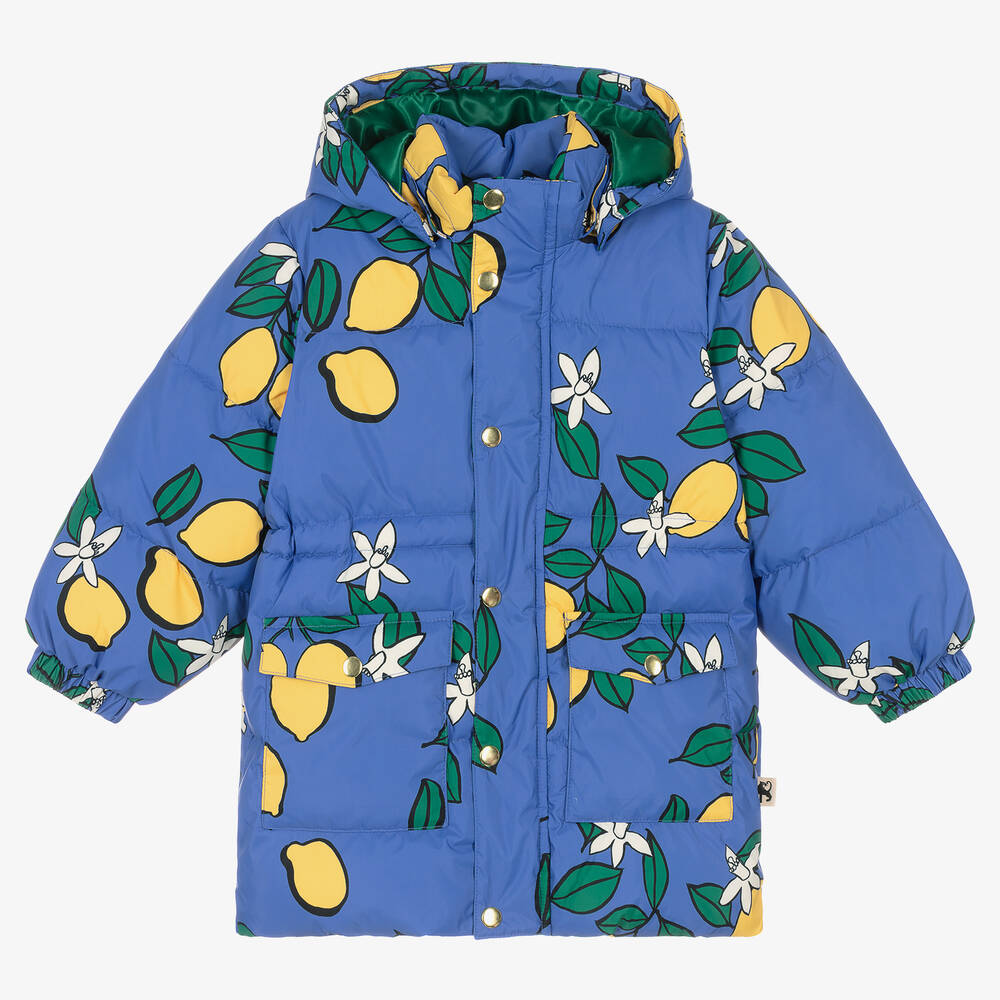 Mini Rodini - Girls Blue Lemons Puffer Coat | Childrensalon