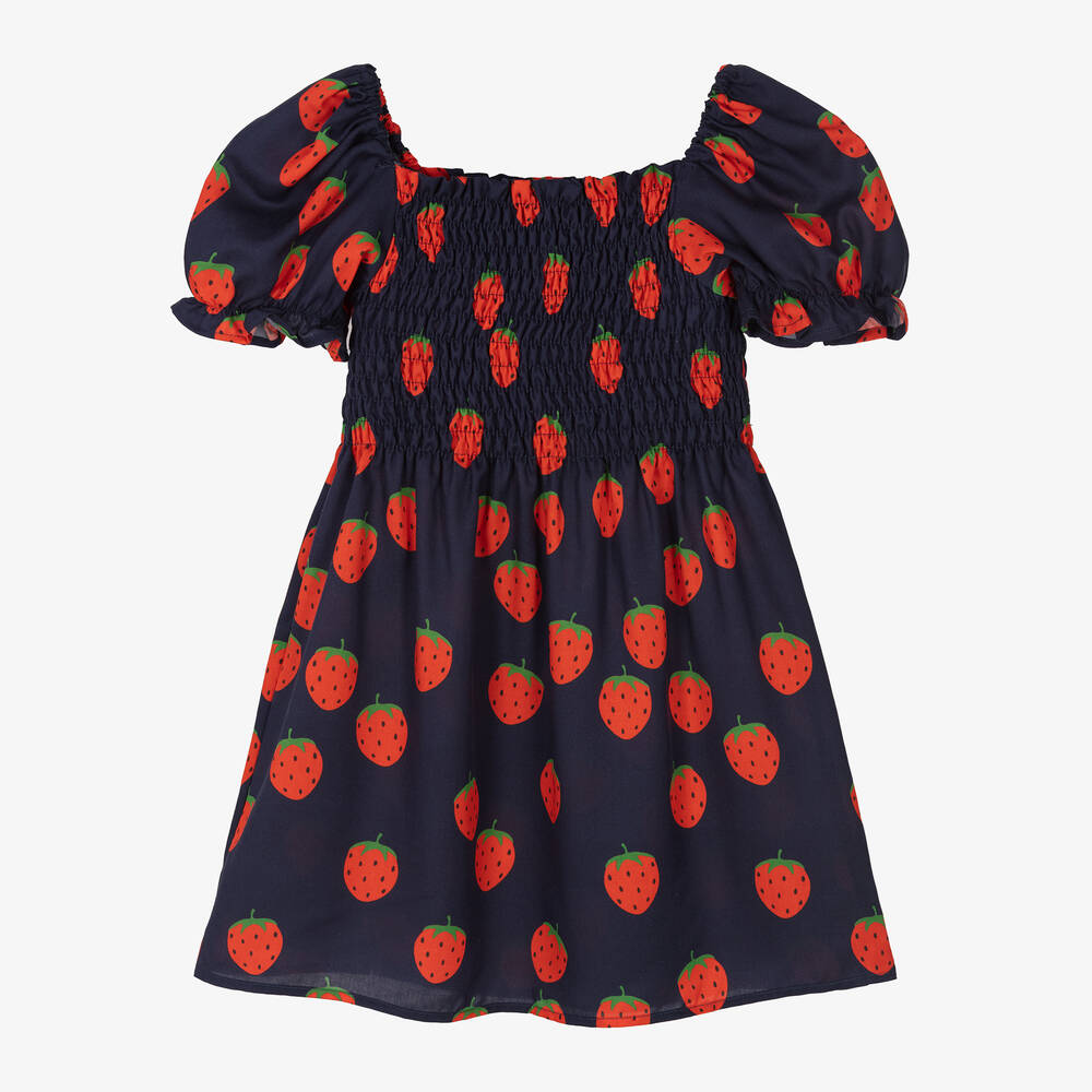 Mini Rodini - Blaues Lyocell-Kleid mit Erdbeeren | Childrensalon