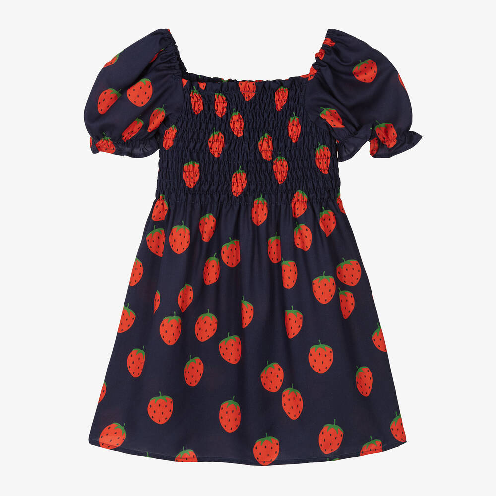 Mini Rodini-Синее платье из лиоцелла с клубникой | Childrensalon Outlet