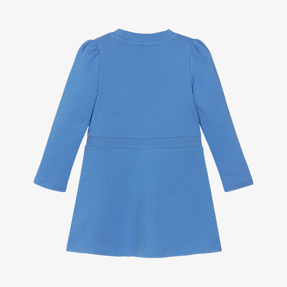 Mini Rodini-Girls Blue Organic Cotton Jersey Dress with Dog Motif | Childrensalon Outlet