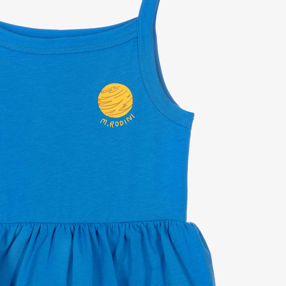 Mini Rodini-Girls Blue Organic Cotton Planet Logo Dress | Childrensalon Outlet