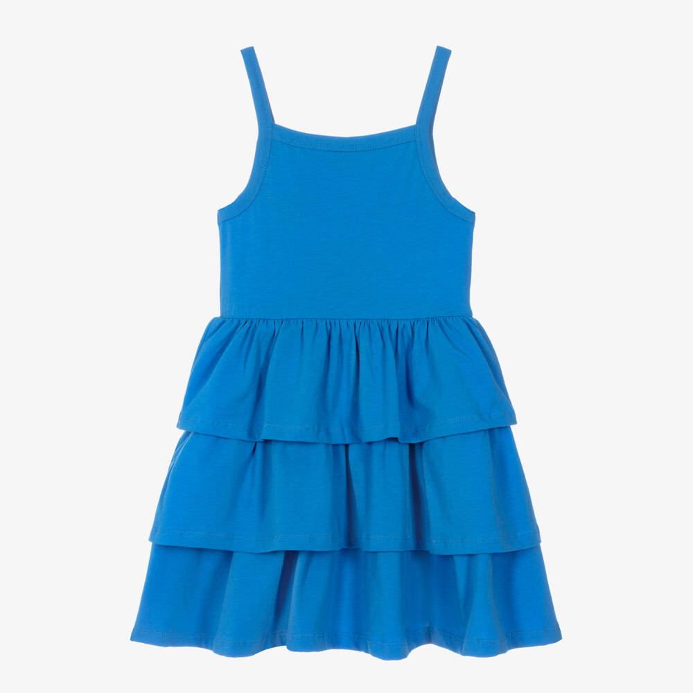 Mini Rodini-Girls Blue Organic Cotton Planet Logo Dress | Childrensalon Outlet