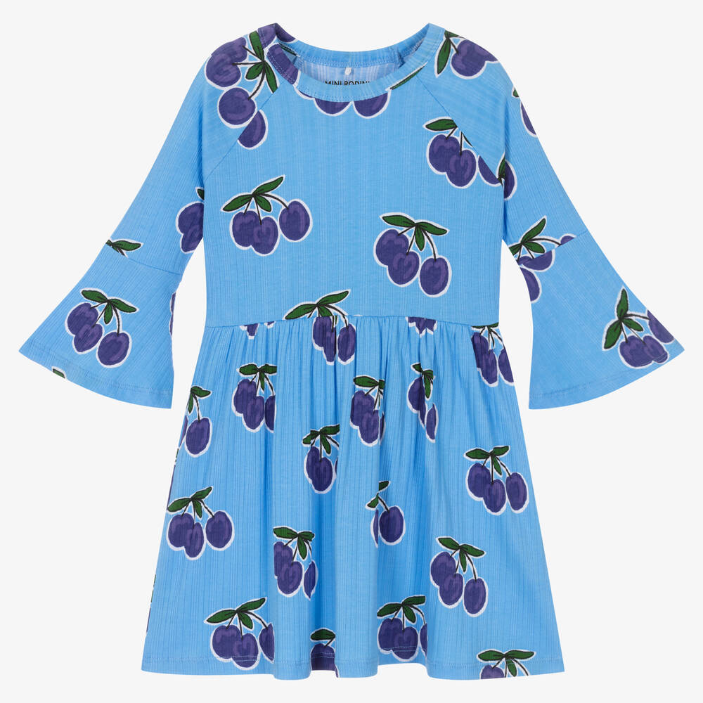 Mini Rodini - Robe bleue en coton à prunes fille | Childrensalon