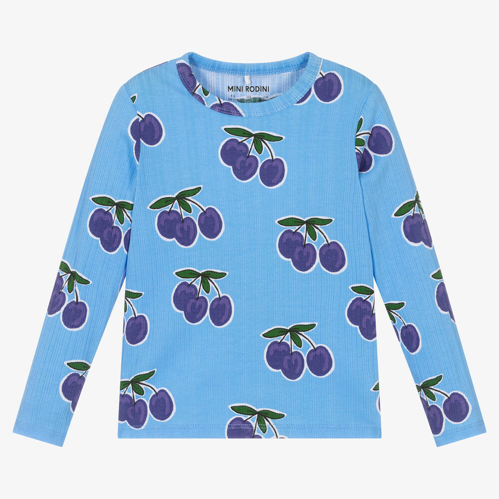 Mini Rodini - Girls Blue Plum Cotton Top | Childrensalon