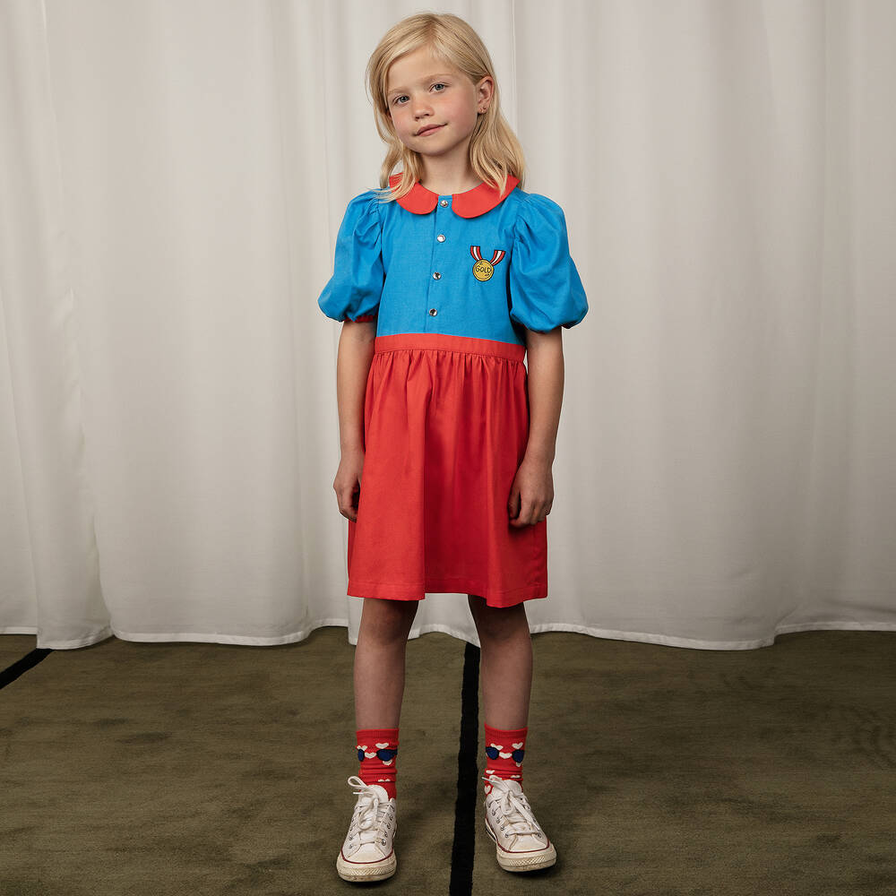 Mini Rodini-Girls Blue & Red Organic Cotton Dress | Childrensalon Outlet