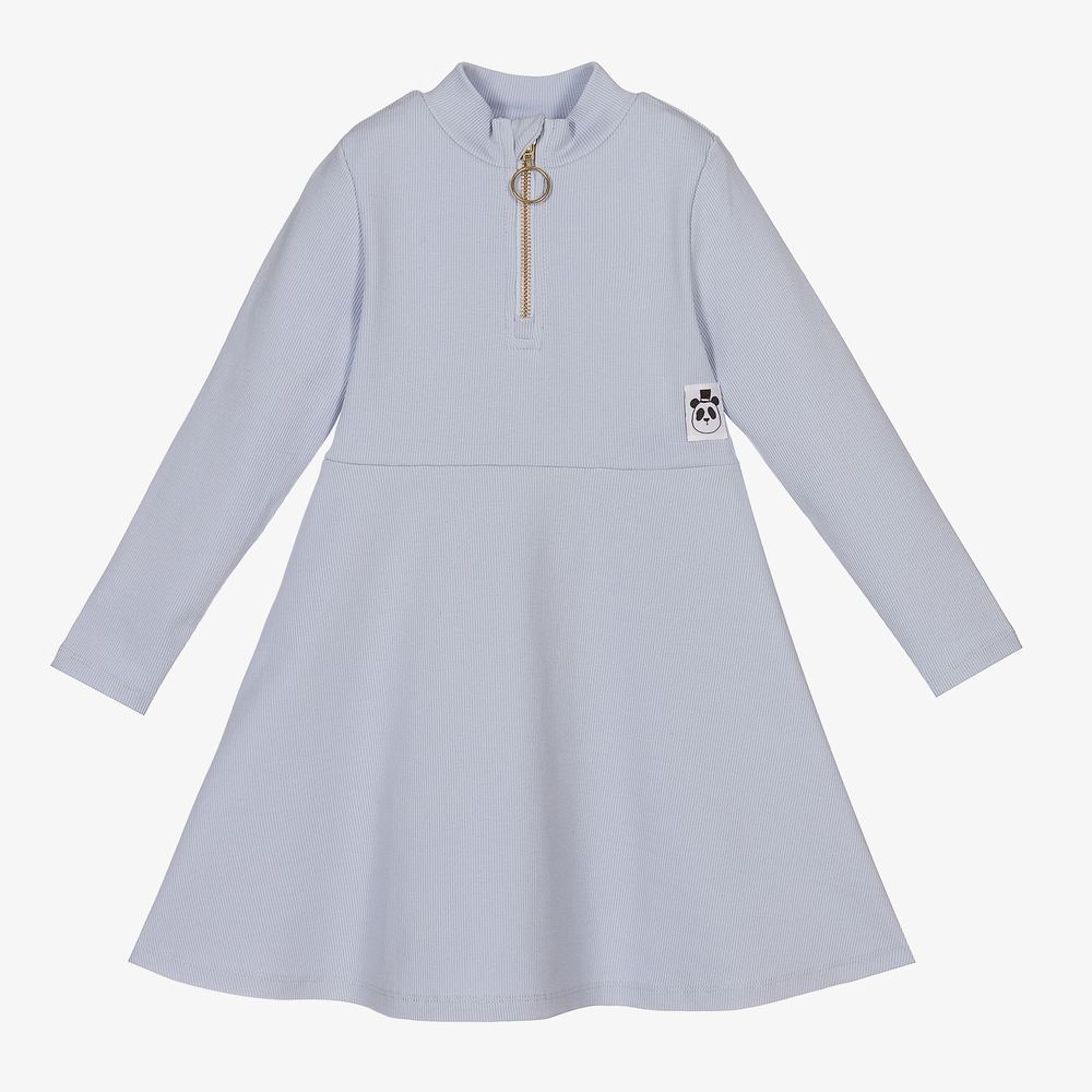 Mini Rodini-Girls Blue Ribbed Cotton Dress | Childrensalon Outlet