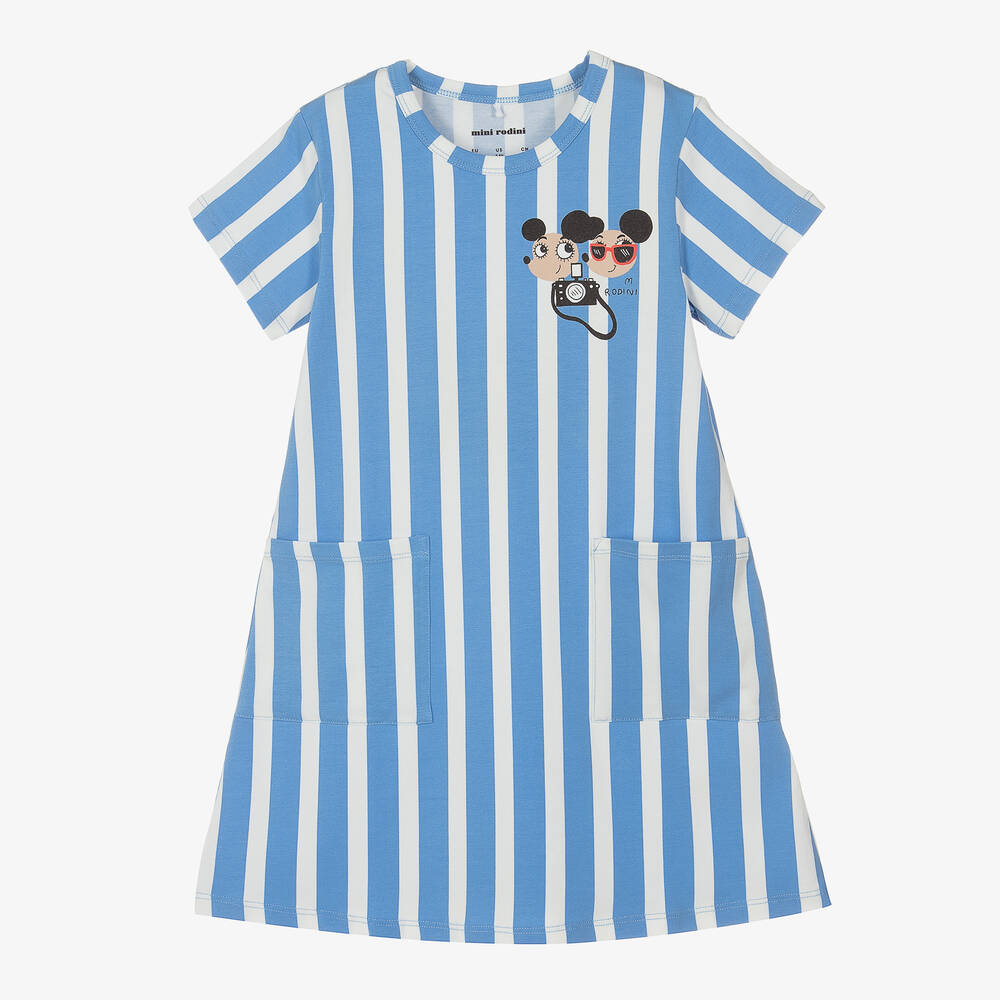 Mini Rodini - Blau gestreiftes Ritzratz Kleid | Childrensalon