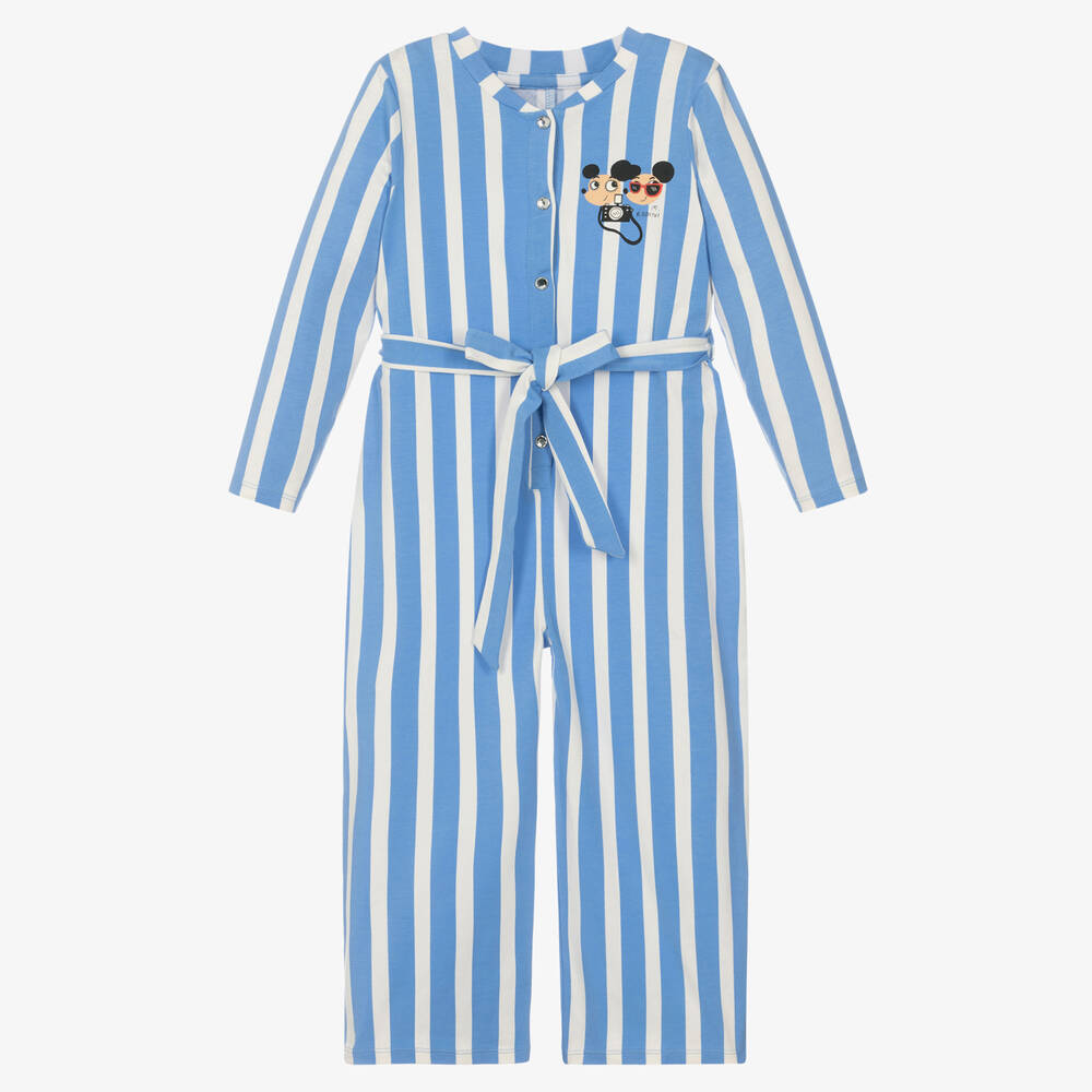 Mini Rodini - Girls Blue & White Striped Ritzratz Jumpsuit | Childrensalon