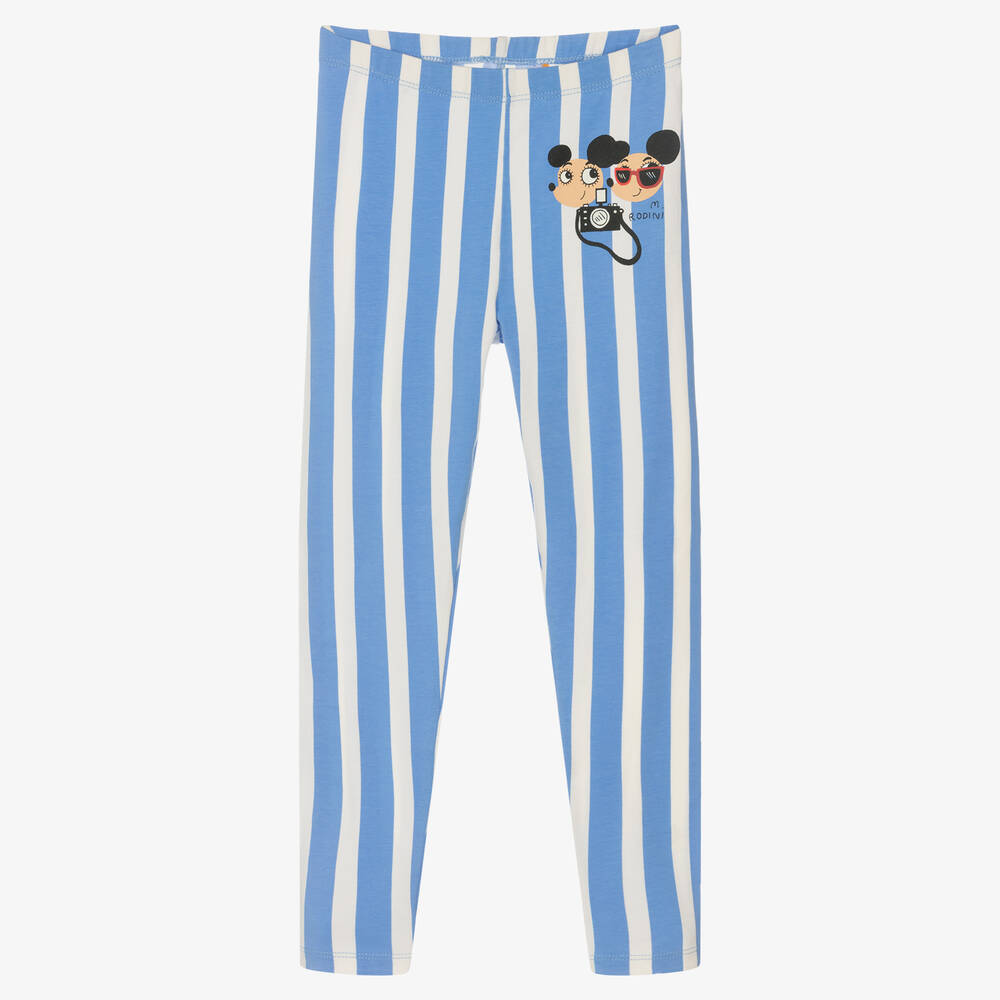 Mini Rodini - Girls Blue & White Striped Ritzratz Leggings | Childrensalon