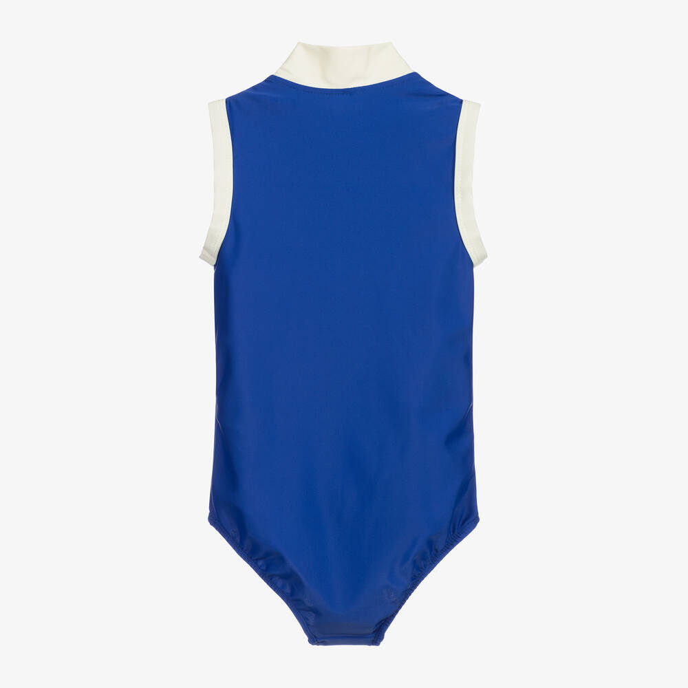 Mini Rodini-Girls Blue Zip-Up Swimsuit | Childrensalon Outlet
