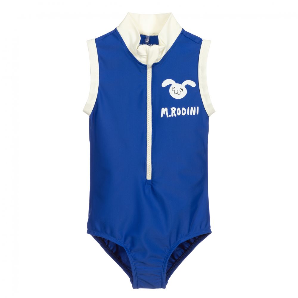 Mini Rodini - Girls Blue Zip-Up Swimsuit | Childrensalon