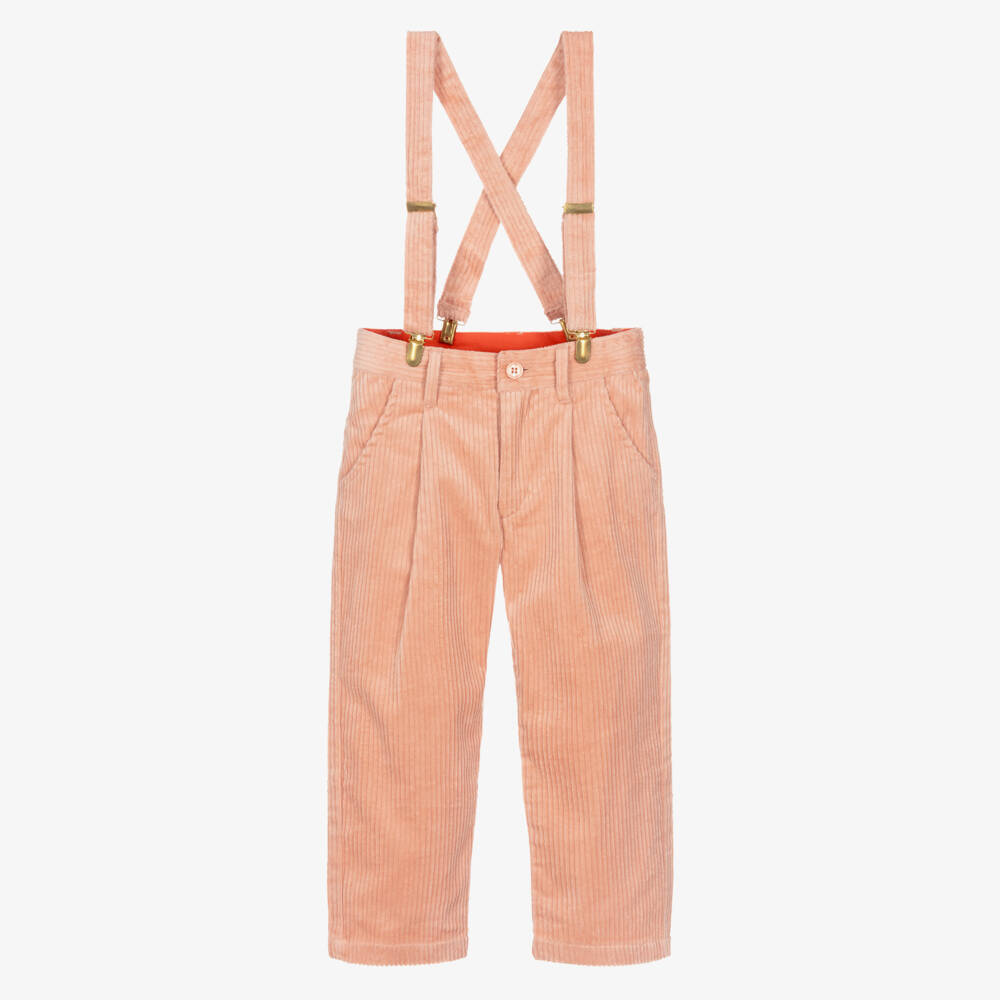 Mini Rodini-Girls Blush Corduroy Trousers with Suspenders | Childrensalon Outlet