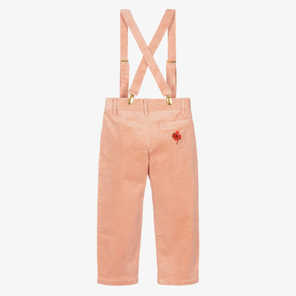 Mini Rodini-Girls Blush Corduroy Trousers with Suspenders | Childrensalon Outlet