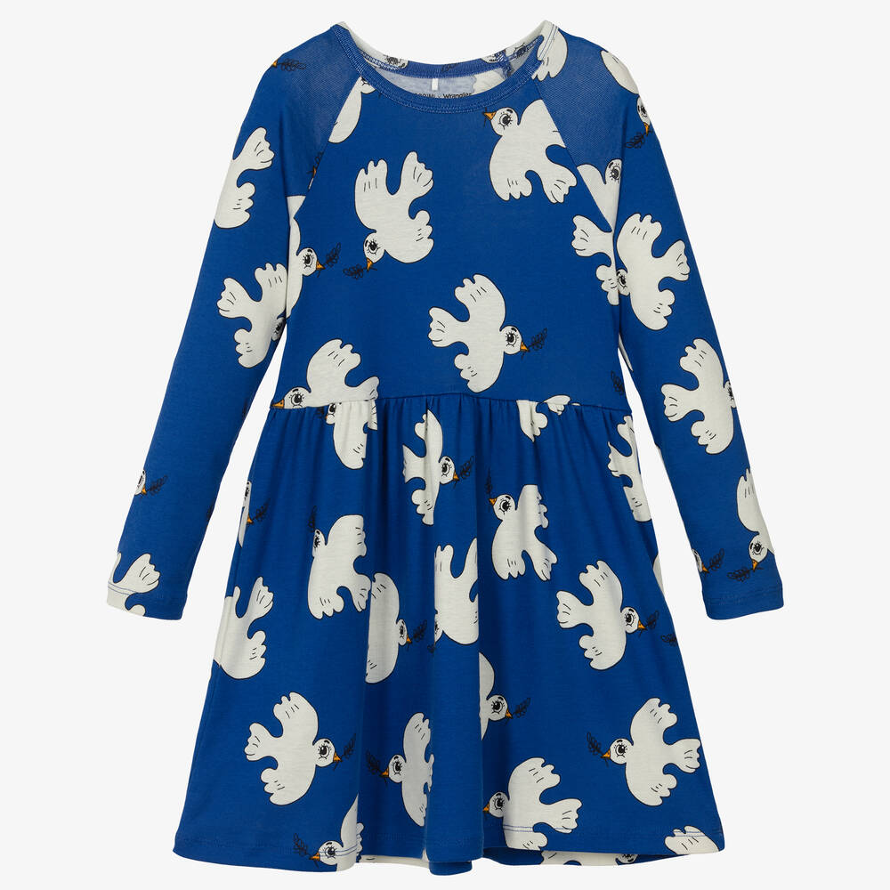 Mini Rodini - Girls Bright Blue Cotton Dove Dress | Childrensalon