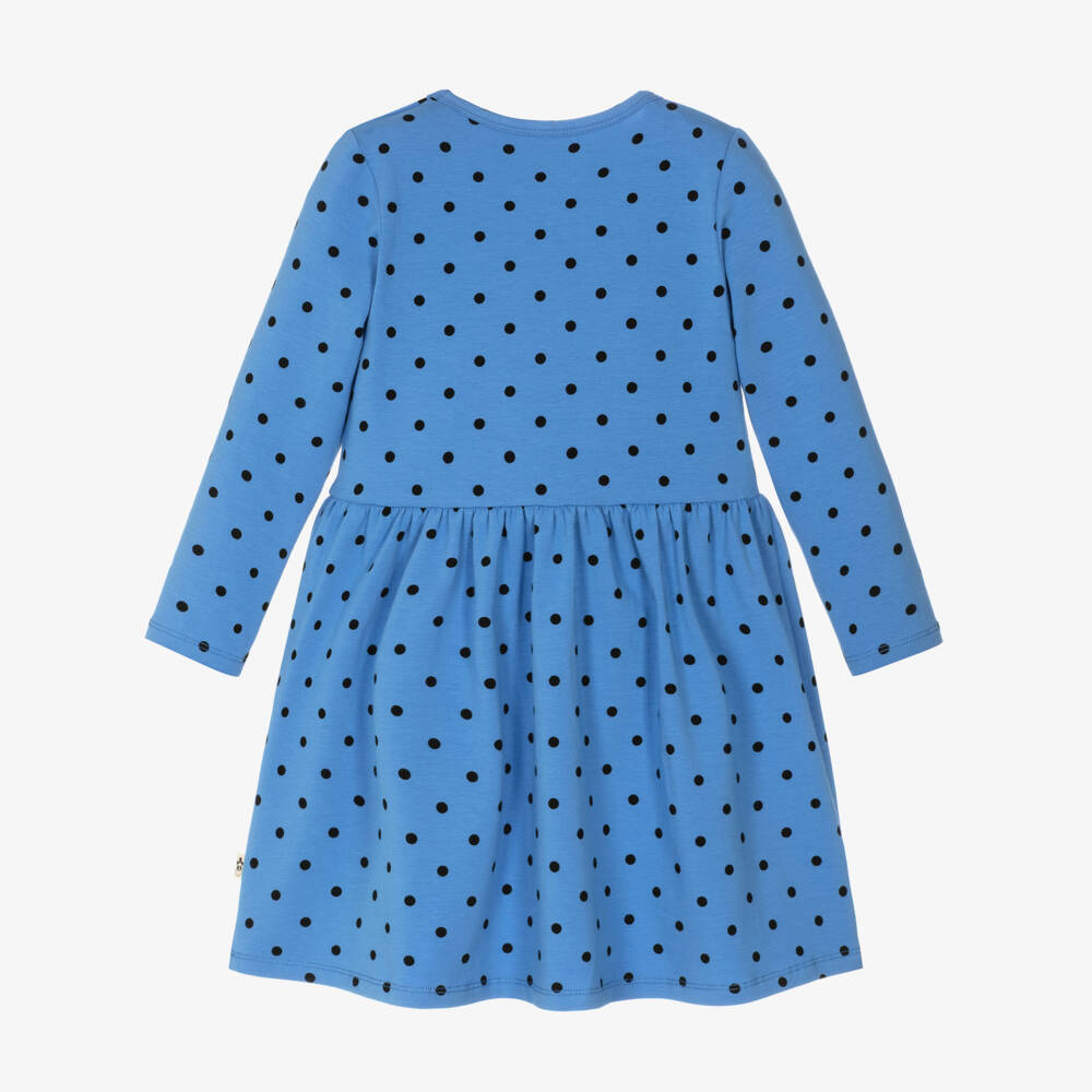 Mini Rodini-Girls Bright Blue Polka Dot Organic Cotton Jersey Dress | Childrensalon Outlet