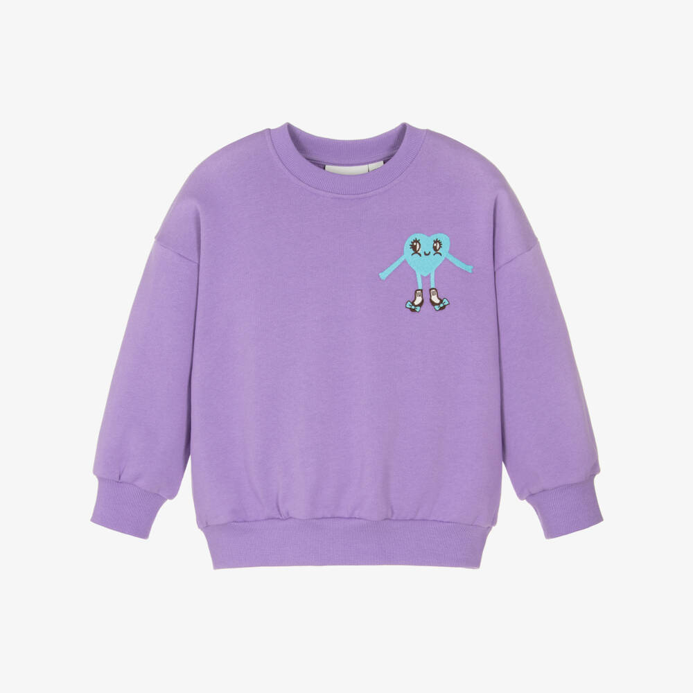 Mini Rodini-Girls Bright Purple Sweatshirt with Heart | Childrensalon Outlet