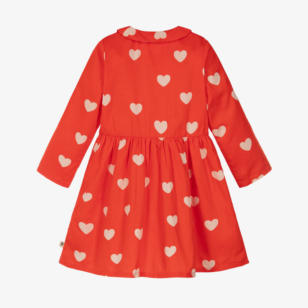 Mini Rodini-Girls Bright Red Organic Cotton Heart Dress | Childrensalon Outlet