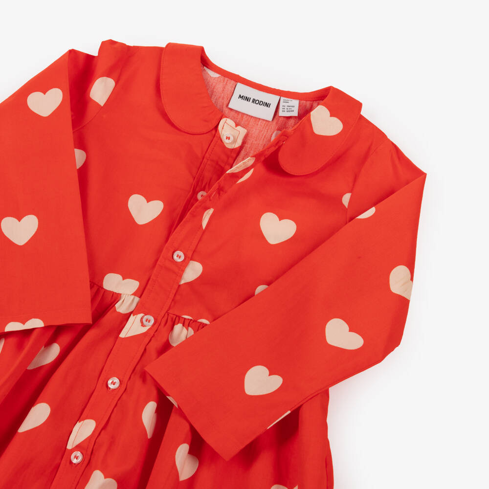 Mini Rodini-Girls Bright Red Organic Cotton Heart Dress | Childrensalon Outlet