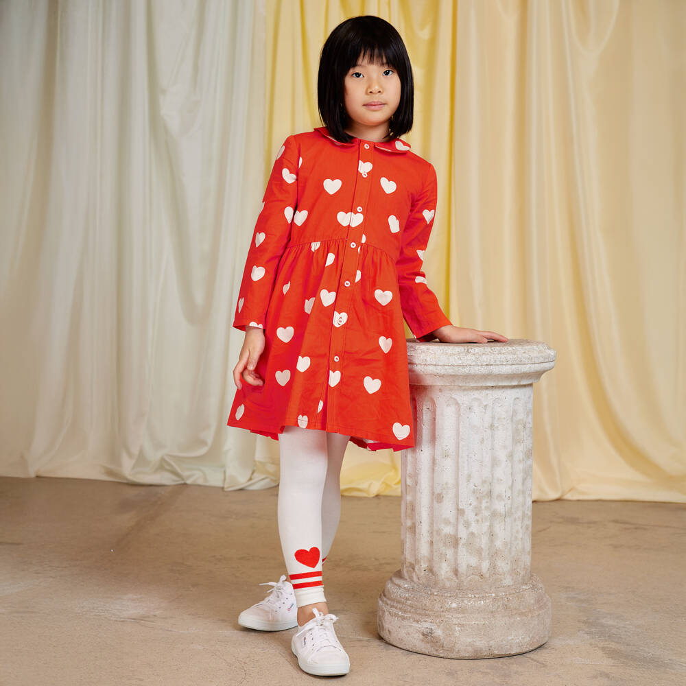 Mini Rodini-Girls Bright Red Organic Cotton Heart Dress | Childrensalon Outlet