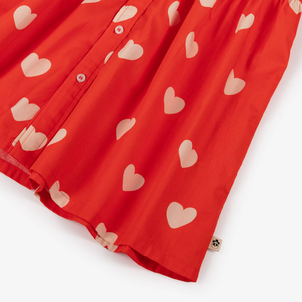 Mini Rodini-Girls Bright Red Organic Cotton Heart Dress | Childrensalon Outlet