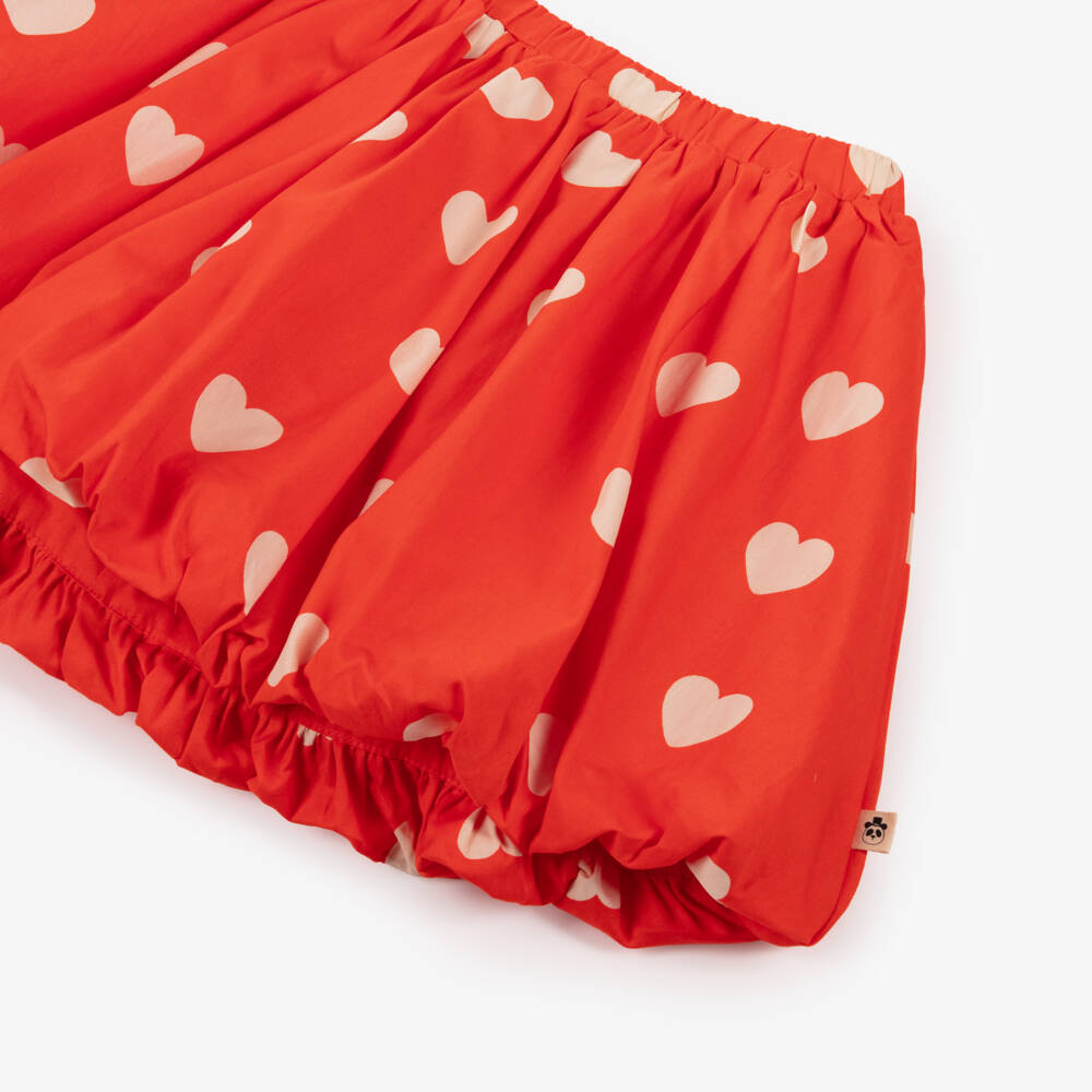 Mini Rodini-Girls Bright Red Organic Cotton Skirt with Heart Print | Childrensalon Outlet
