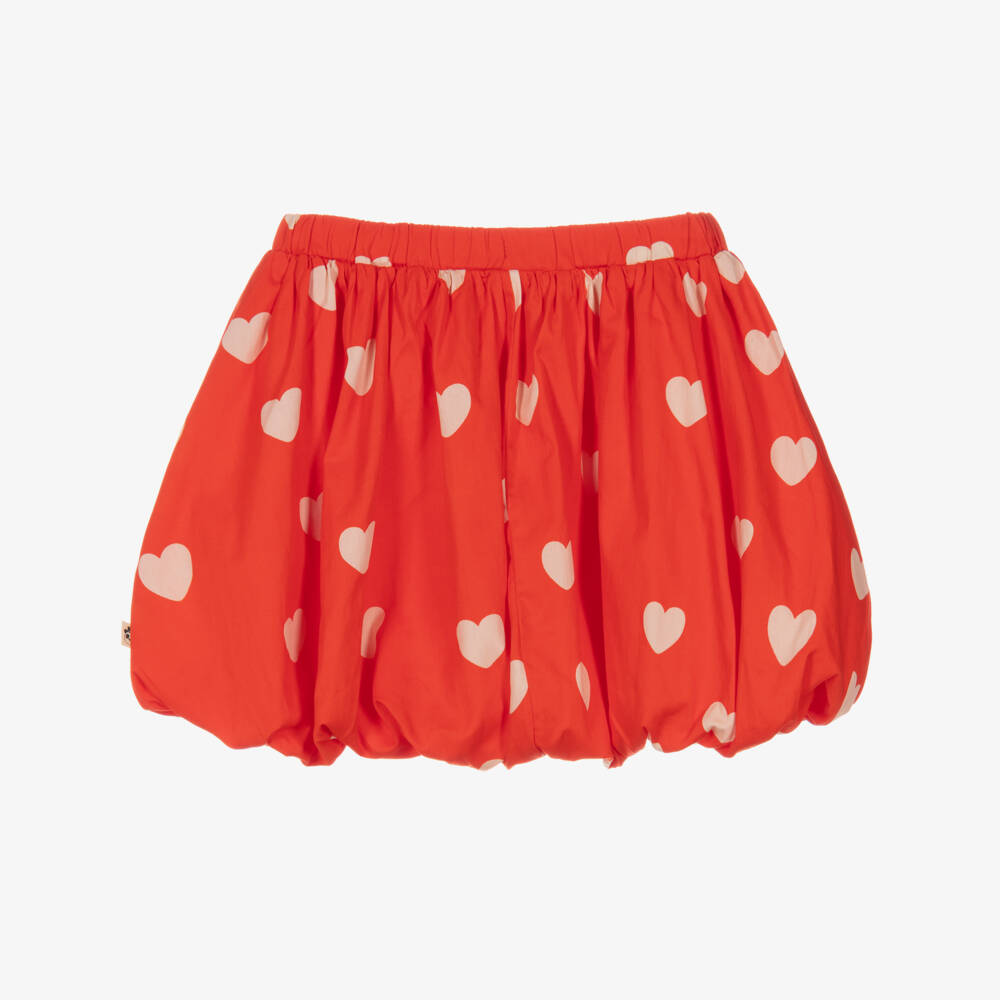 Mini Rodini-Girls Bright Red Organic Cotton Skirt with Heart Print | Childrensalon Outlet