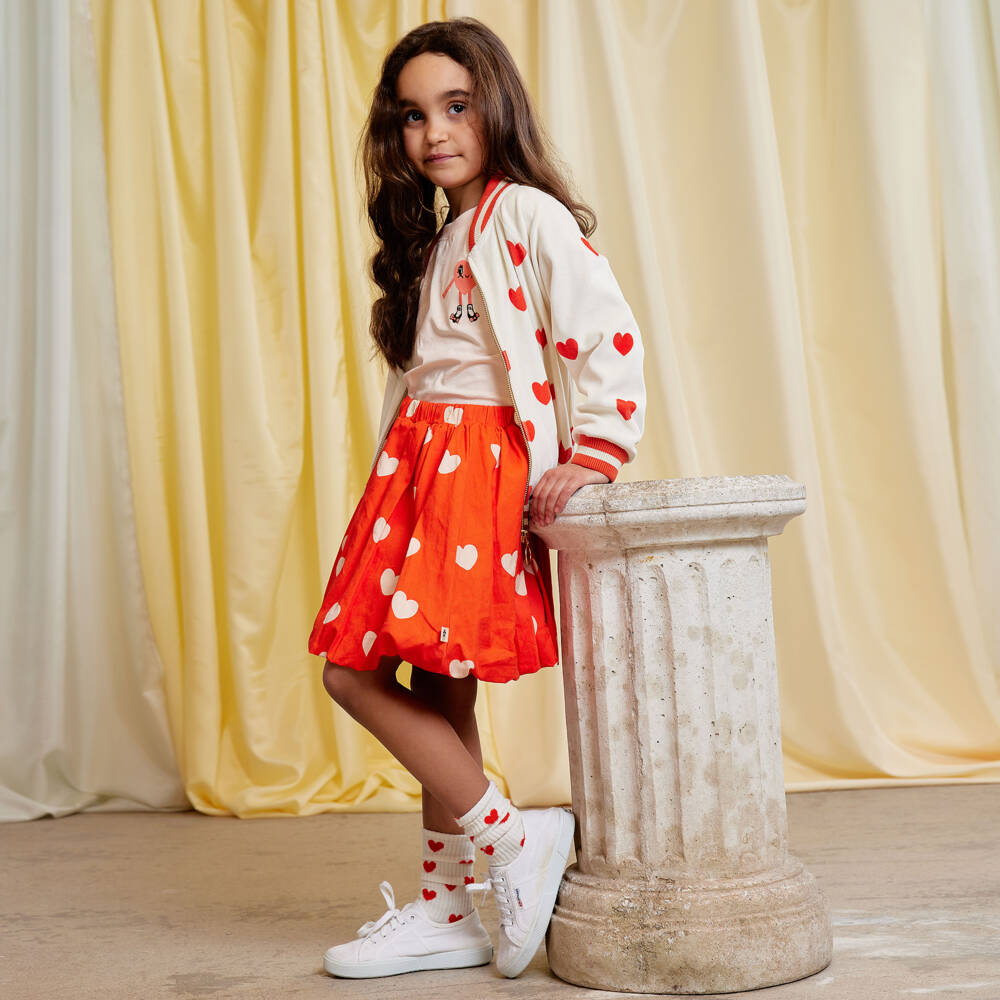 Mini Rodini-Girls Bright Red Organic Cotton Skirt with Heart Print | Childrensalon Outlet