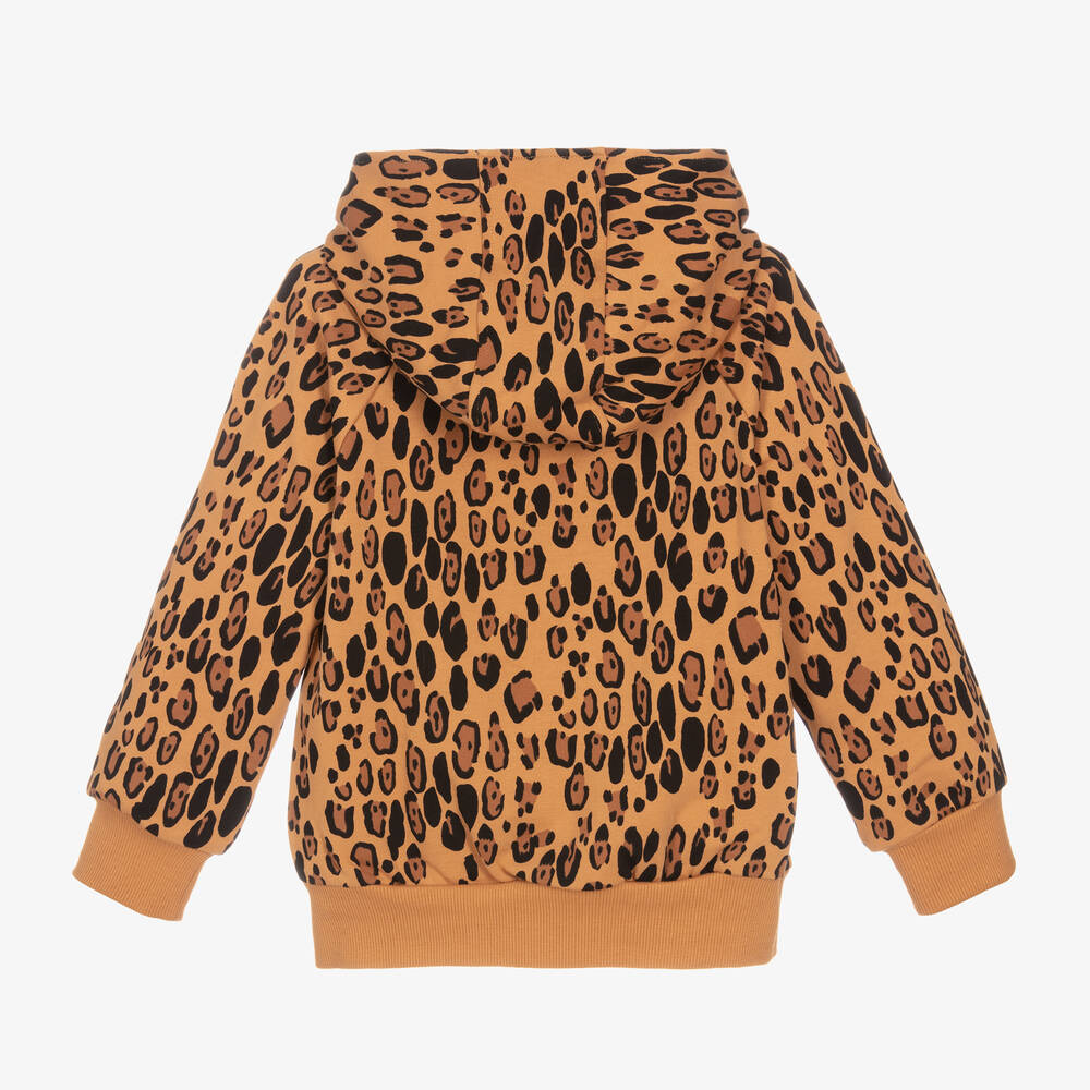 Mini Rodini-Girls Brown Cotton Leopard Zip-Up Top | Childrensalon Outlet