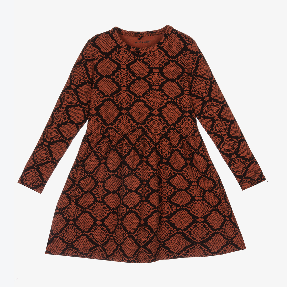 Mini Rodini - Girls Brown Cotton Snake Dress | Childrensalon