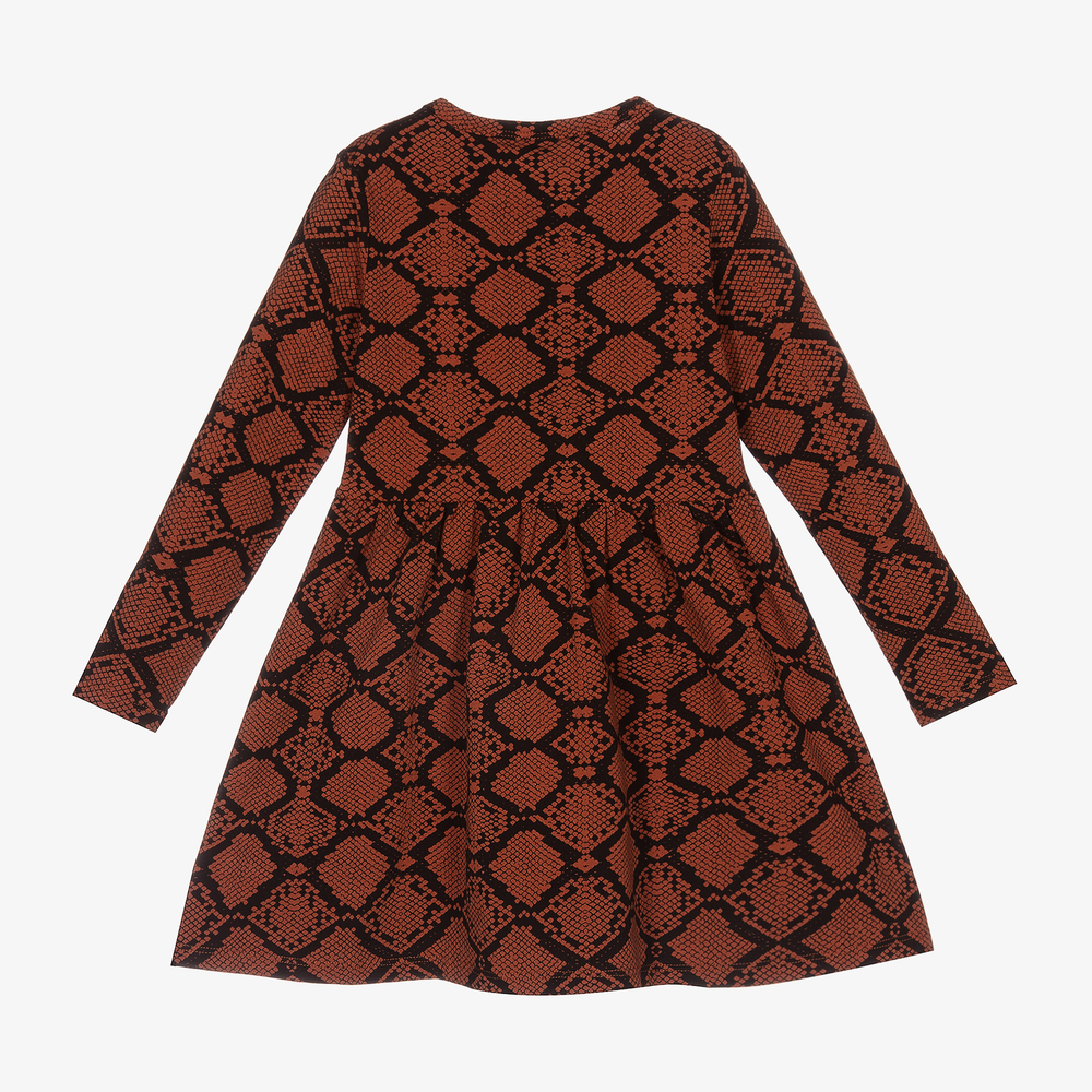 Mini Rodini-Коричневое хлопковое платье со змеиным принтом для девочек | Childrensalon Outlet