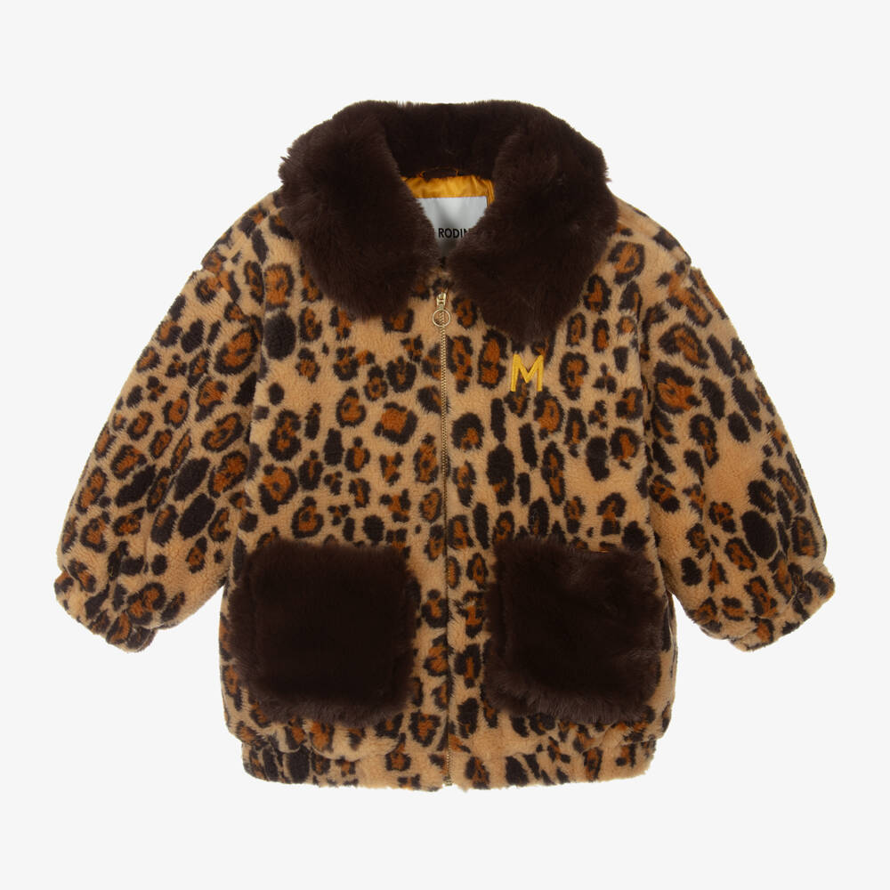 Mini Rodini-Girls Brown Faux Fur Leopard Jacket | Childrensalon Outlet