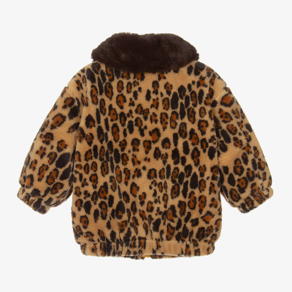 Mini Rodini-Girls Brown Faux Fur Leopard Jacket | Childrensalon Outlet