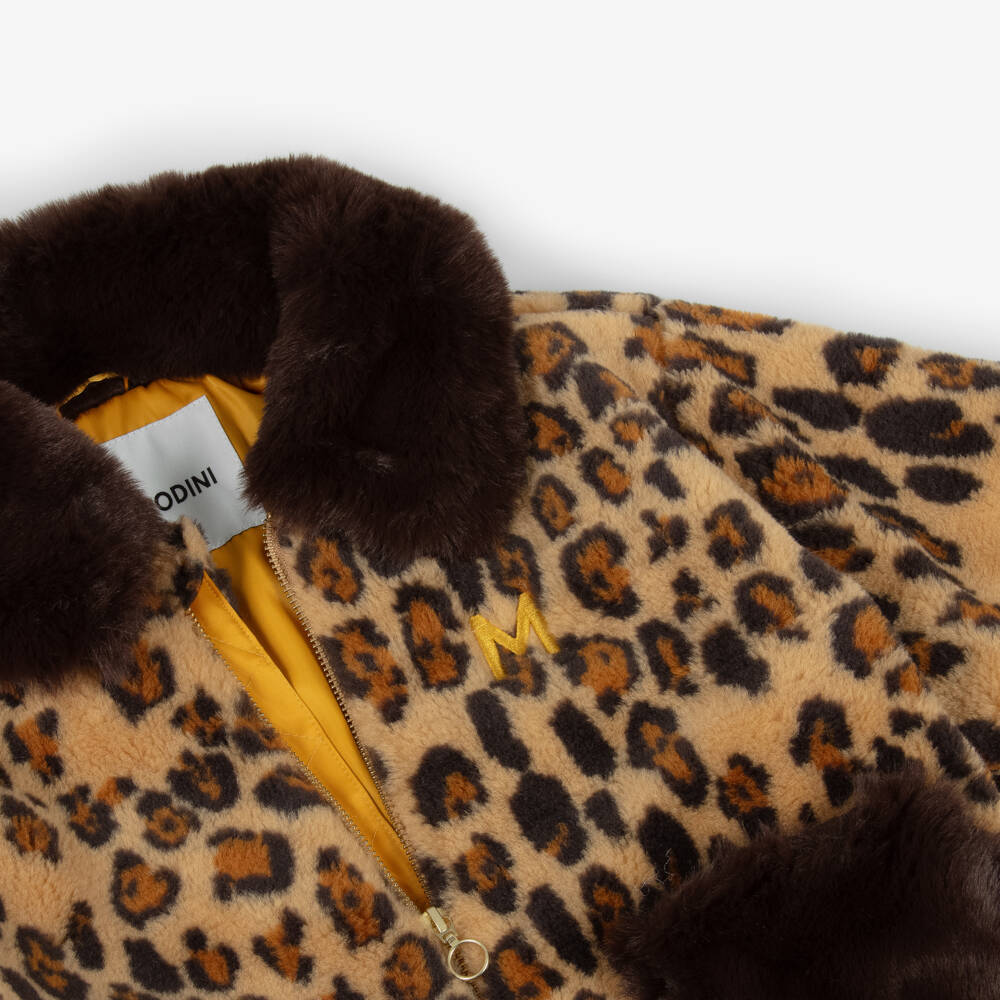 Mini Rodini-Girls Brown Faux Fur Leopard Jacket | Childrensalon Outlet