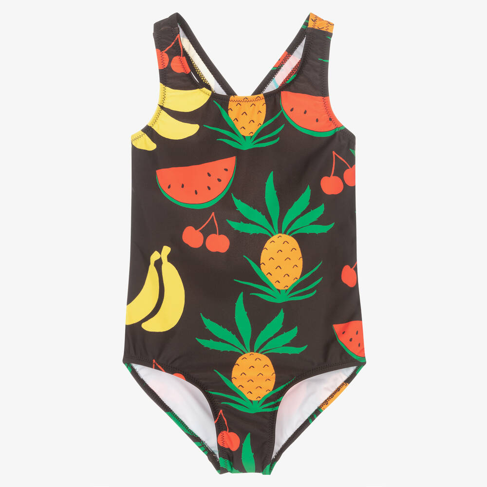 Mini Rodini Girls Brown Fruit Print Swimsuit UPF50
