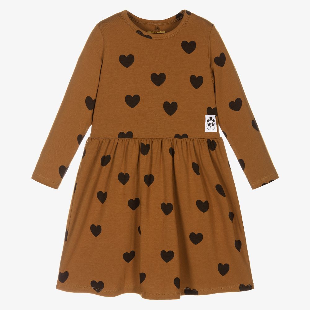 Mini Rodini - Коричневое платье с сердечками для девочек | Childrensalon