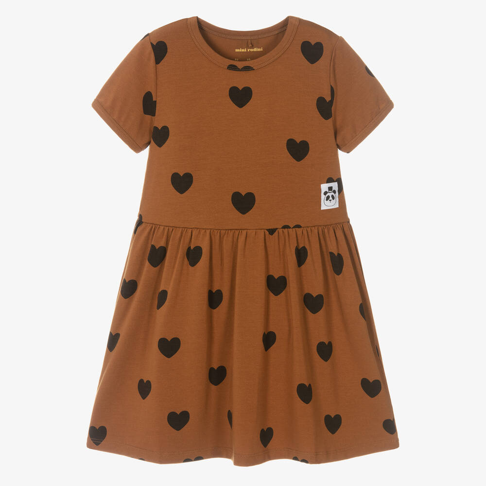 Mini Rodini - Braunes Kleid mit Herzen (M) | Childrensalon