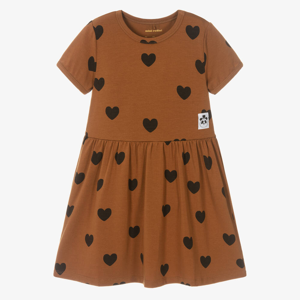 Mini Rodini-Коричневое платье с сердечками для девочек | Childrensalon Outlet