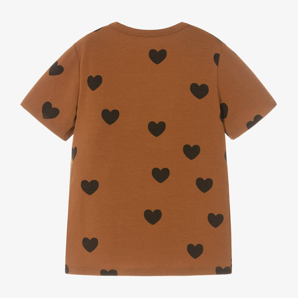 Mini Rodini-Girls Brown Hearts T-Shirt | Childrensalon Outlet