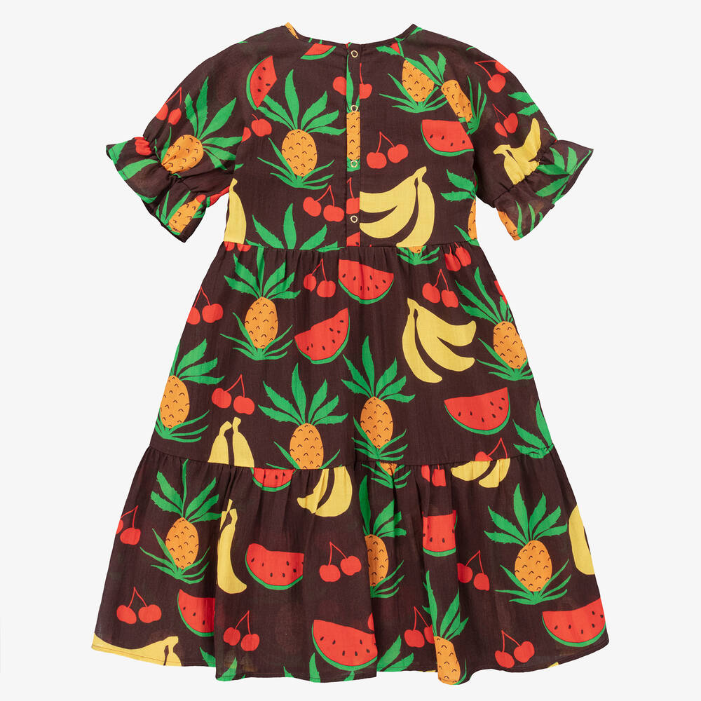 Mini Rodini-Коричневое платье из органического хлопка с фруктами | Childrensalon Outlet