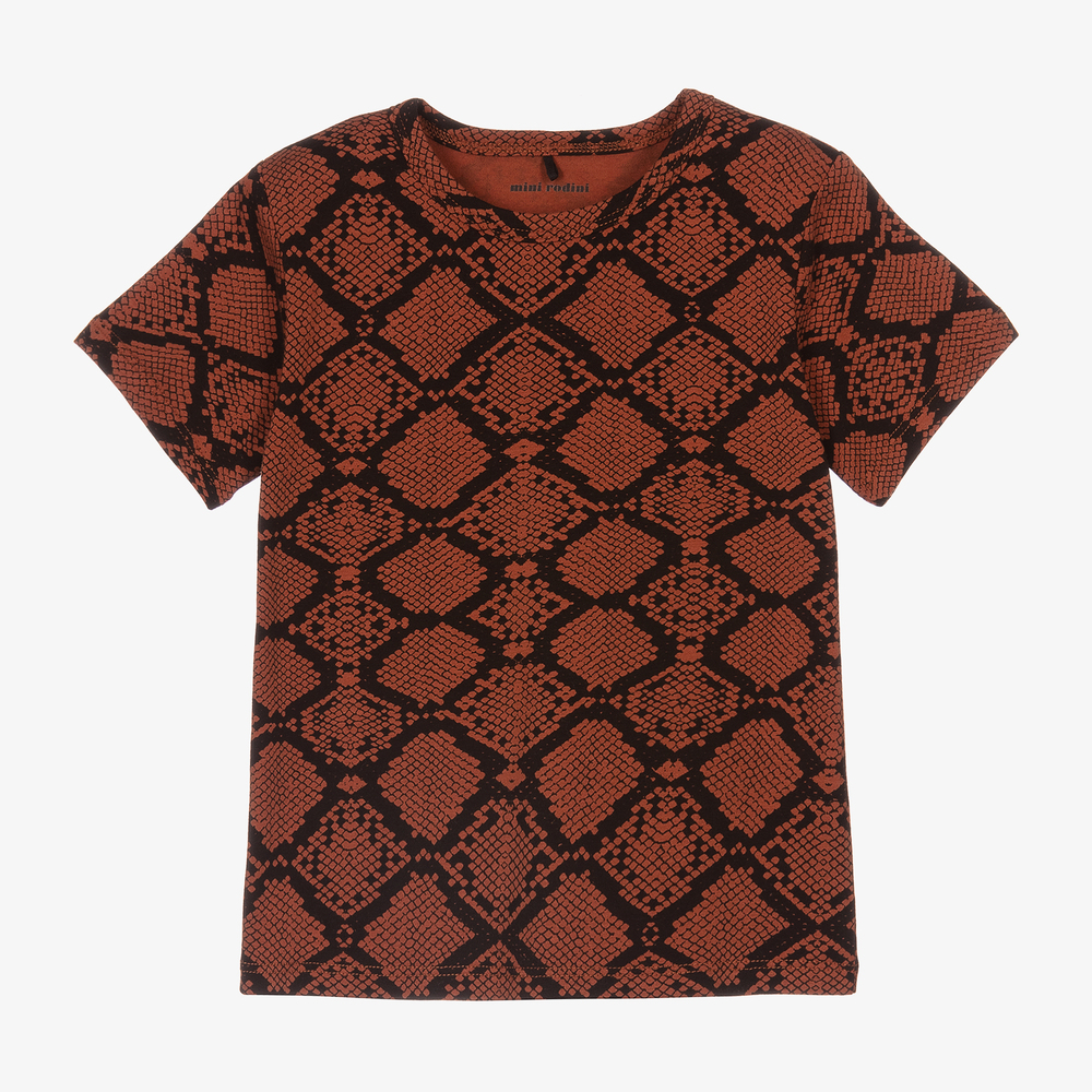 Mini Rodini - Girls Brown Snakeskin T-Shirt | Childrensalon