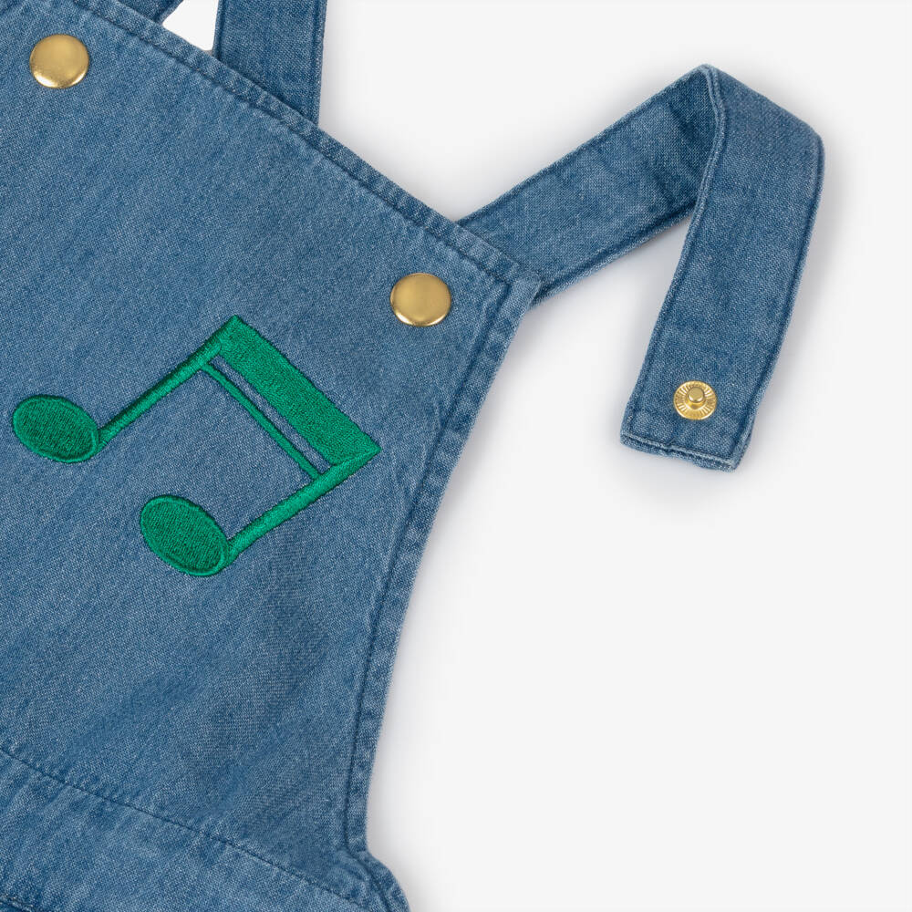 Mini Rodini-Girls Chambray Dungarees with Music Notes | Childrensalon Outlet