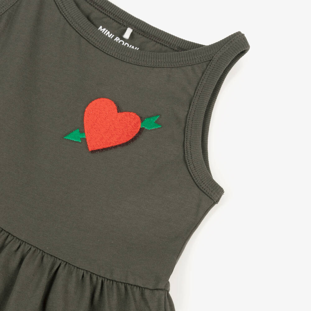 Mini Rodini-Платье из хлопка с вышивкой в виде сердца для девочек в угольном цвете | Childrensalon Outlet
