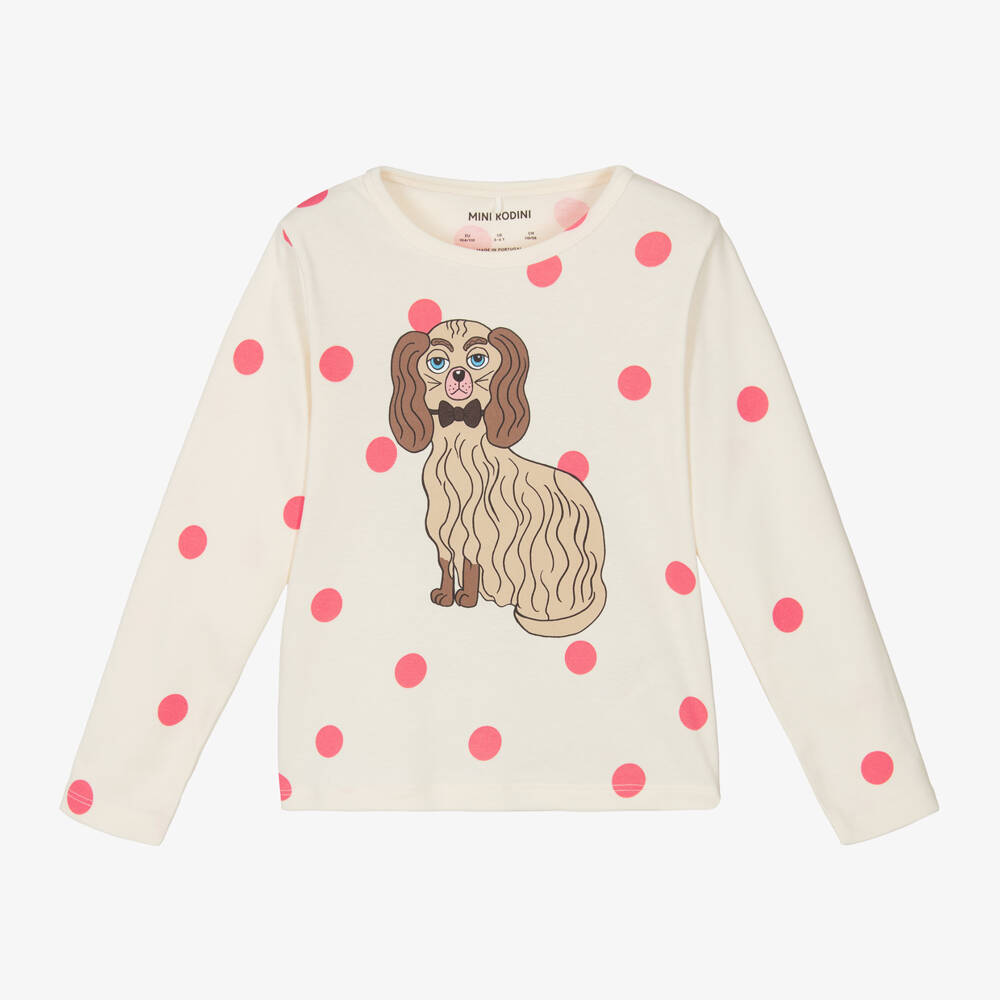 Mini Rodini-تيشيرت كلاسيكي للبنات بنقشة الكلاب والنقاط | Childrensalon Outlet