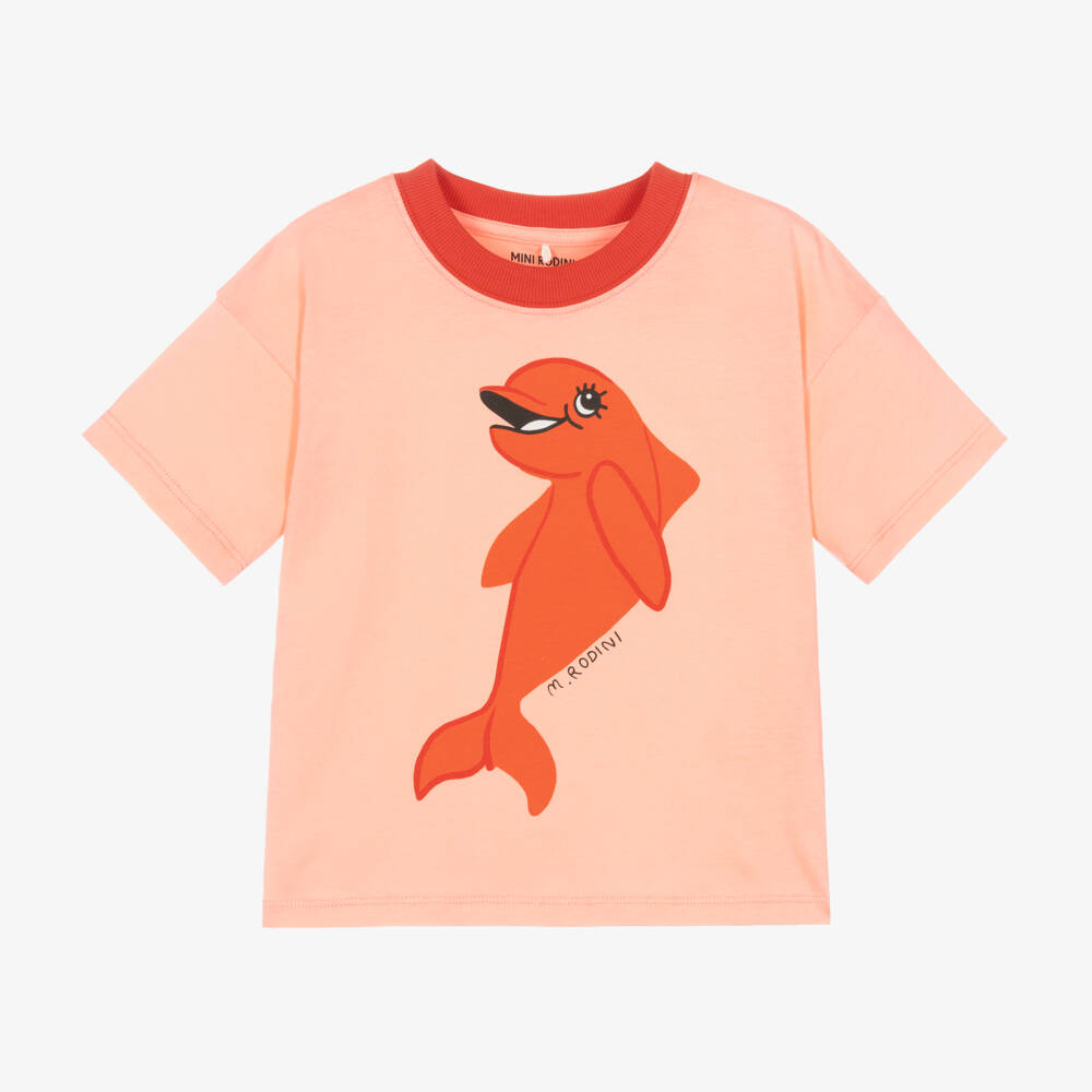 Mini Rodini-Girls Coral Dolphin Jersey Top | Childrensalon Outlet