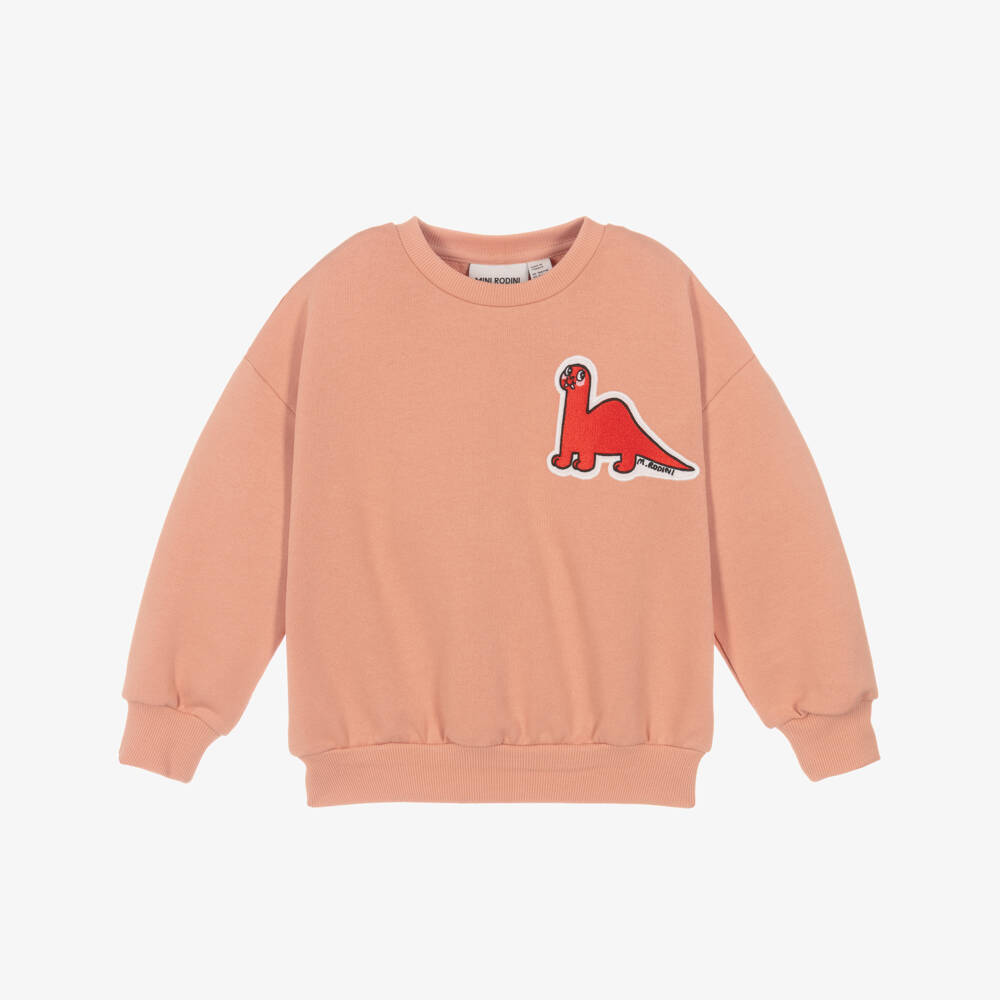 Mini Rodini-Girls Coral Pink Dino Motif Organic Cotton Sweatshirt | Childrensalon Outlet