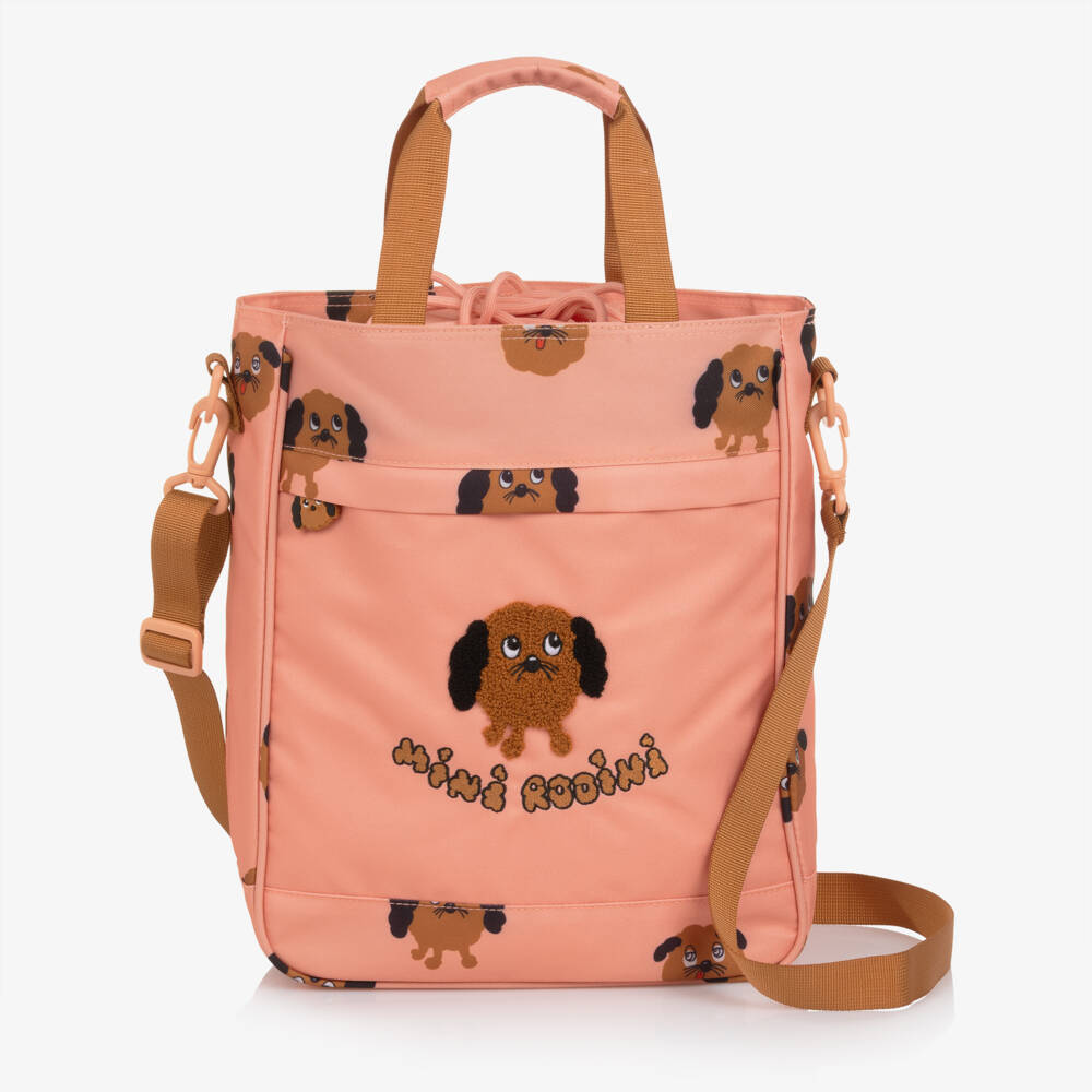 Mini Rodini-Girls Coral Pink Dog Print Crossbody Bag (32cm) | Childrensalon Outlet